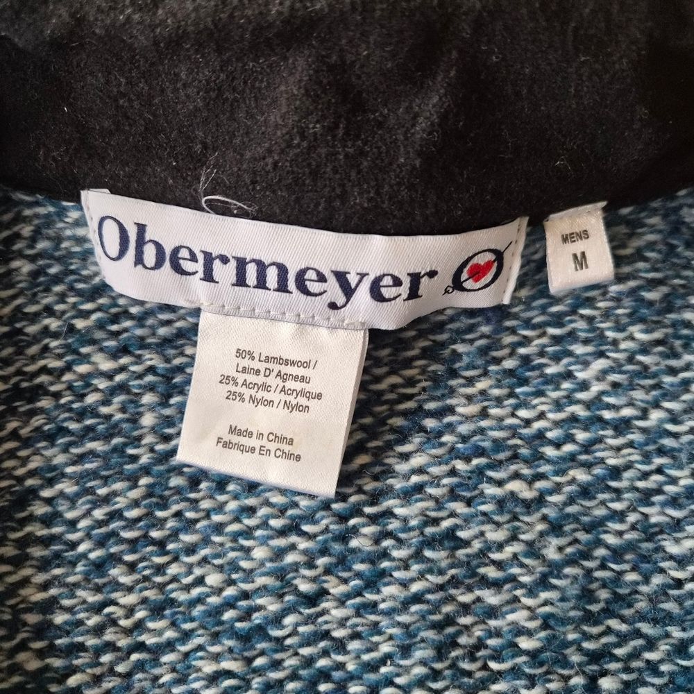 VGUC Obermeyer Lambswool Blend Full Zip Tweed Sweater M Blue - Picture 8 of 12